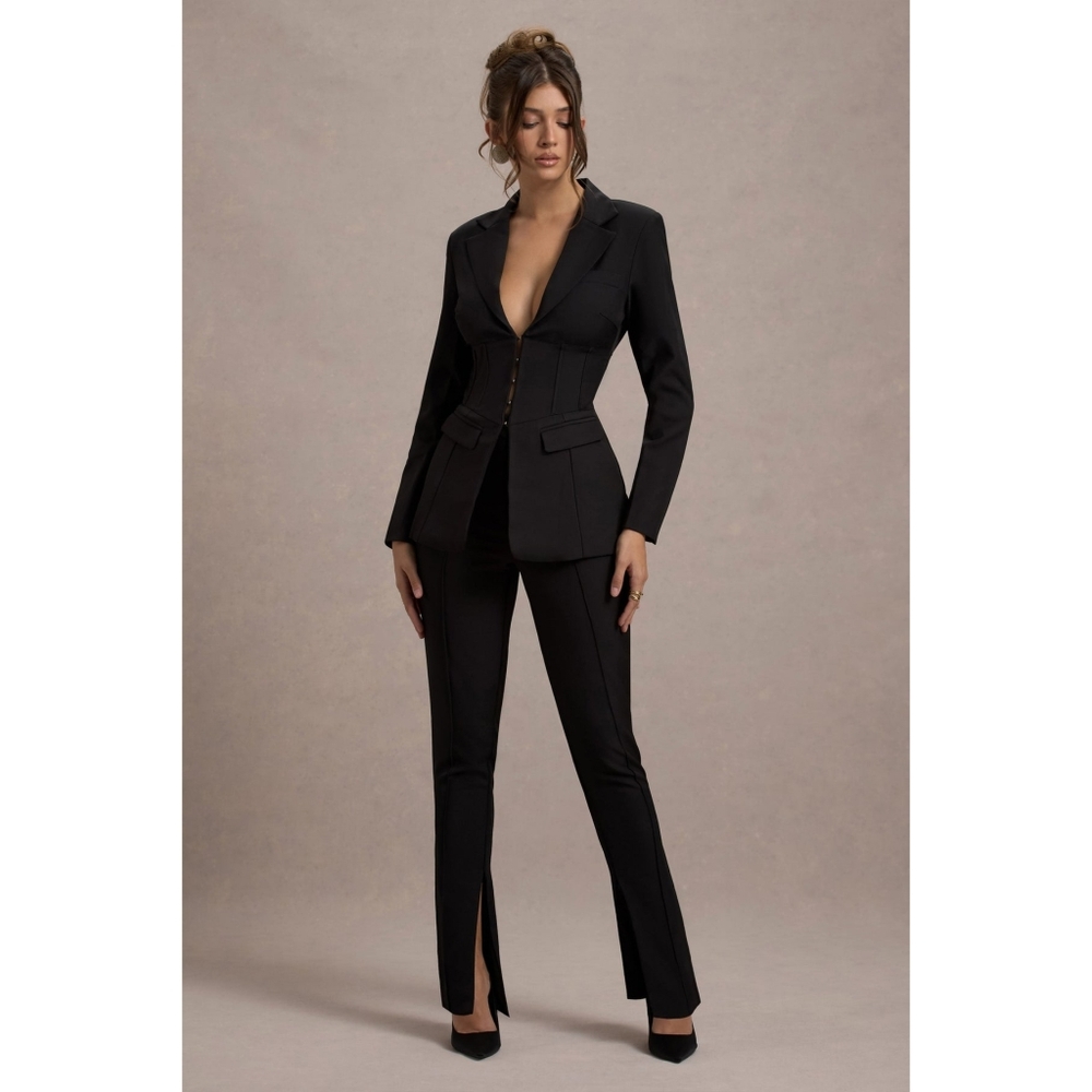Black High Waist Straight Leg Trousers With Hem Split NWT